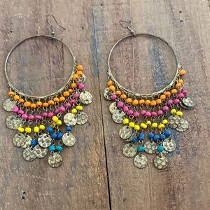 Vintage Multicolor Beaded Hoop Earrings